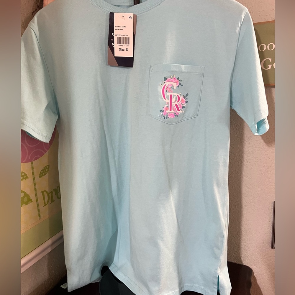 NWT Colorado Rockies Light Blue Tee with Pink Accent #009